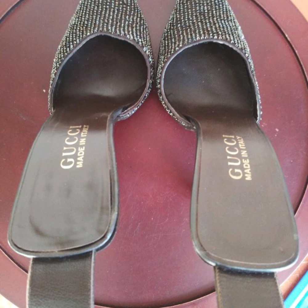 Gucci brown frosted leather ankle strap pointy shoes with beading in size 6.5 - Picture 5 of 11